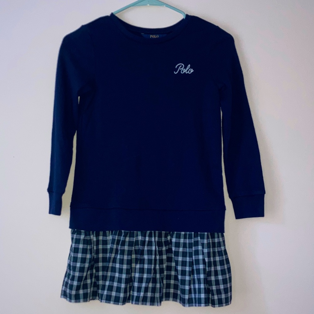 Polo Ralph Lauren Plaid-Skirt Sweatshirt Dress Size 8-10
